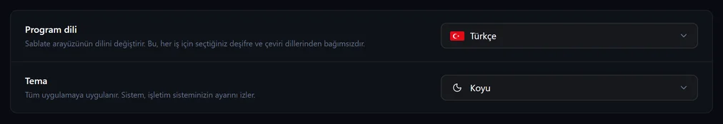 Genel ayarlar sayfasındaki program dili ayarı